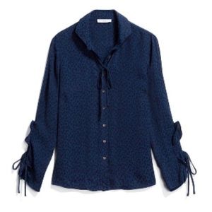Current Air Button Down Blouse with tie sleeves and tie detail on back collar